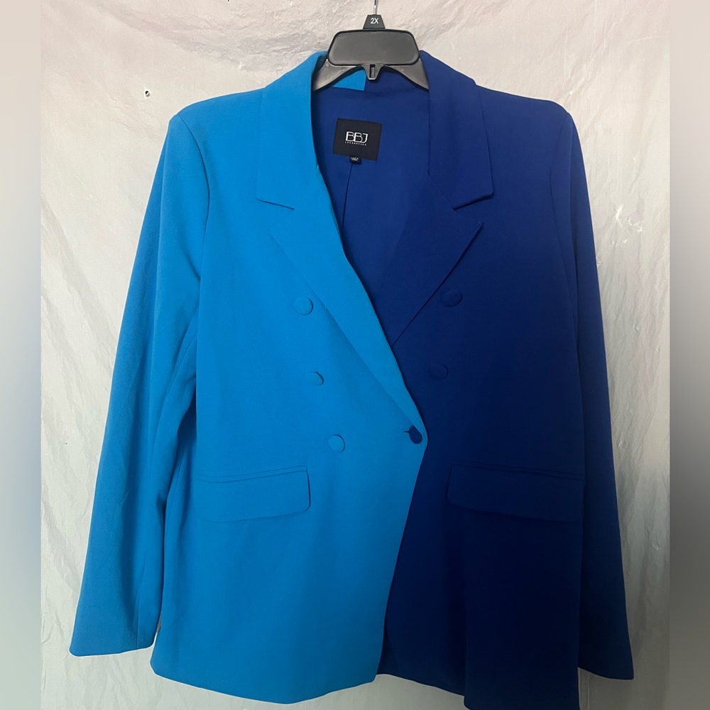 NWT women color block blue double breast lined blazer by BBJ Los Angeles size XL